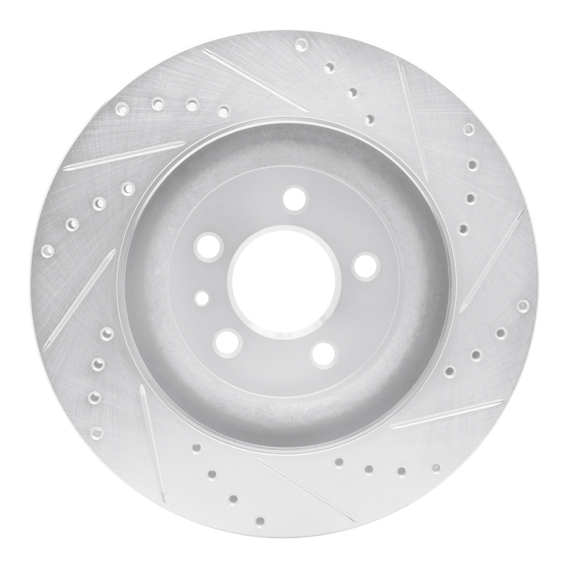 Ford Mustang Brake Rotor (1) - Front Left - R1 Concepts - Drilled & Slotted - Silver - `11-`14